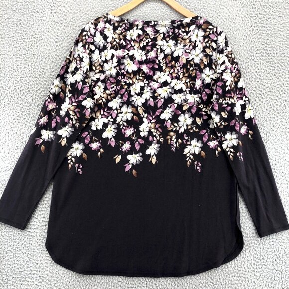 J Jill Top Womens Small Purple Floral Fit Relaxed Shirttail Modal Blend Tee Knit - Picture 3 of 10